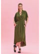 V Neck Pleated Detailed Khaki Casual Dress 4531